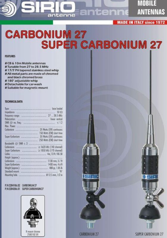Антена врізна Sirio Super Carbonium 27
