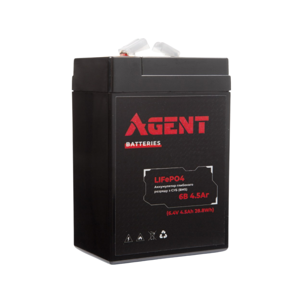 Акумулятор глибокого розряду AGENT LiFePO4 6V 4.5Ah Акумулятор глибокого розряду AGENT LiFePO4 6V 4.5Ah